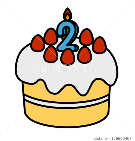 数字の2が立った可愛いデコレーションケーキのイラスト 136600467