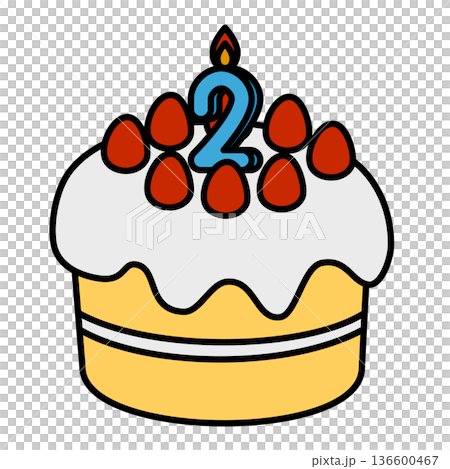 数字の2が立った可愛いデコレーションケーキのイラスト 136600467
