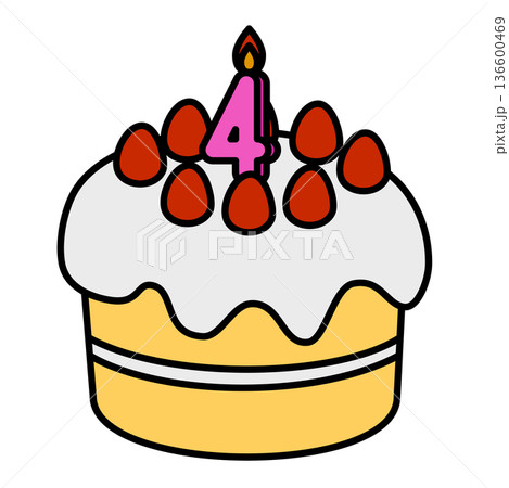 数字の4が立った可愛いデコレーションケーキのイラスト 136600469