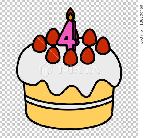 数字の4が立った可愛いデコレーションケーキのイラスト 136600469