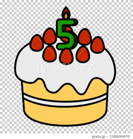 数字の5が立った可愛いデコレーションケーキのイラスト 136600470