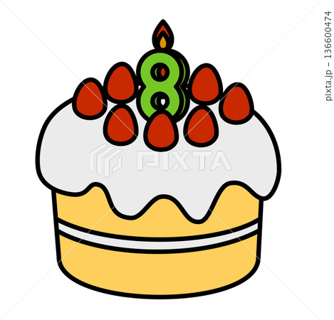 数字の8が立った可愛いデコレーションケーキのイラスト 136600474