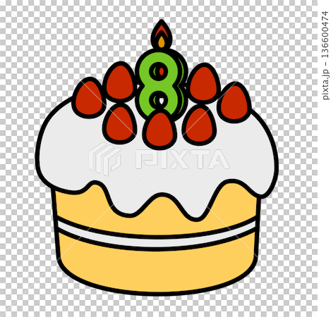 数字の8が立った可愛いデコレーションケーキのイラスト 136600474