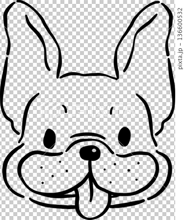 Sleeping French Bulldog Tongue Out outline Hand Drawn 136600532