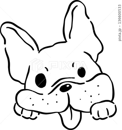 Cute French Bulldog Tongue Out outline Hand Drawn Cute French Bulldog Tongue Out outline Hand Drawn 136600533