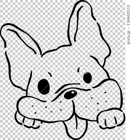 Cute French Bulldog Tongue Out outline Hand Drawn Cute French Bulldog Tongue Out outline Hand Drawn 136600533