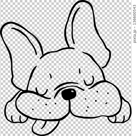 Sleeping French Bulldog Tongue Out outline Hand Drawn 136600543