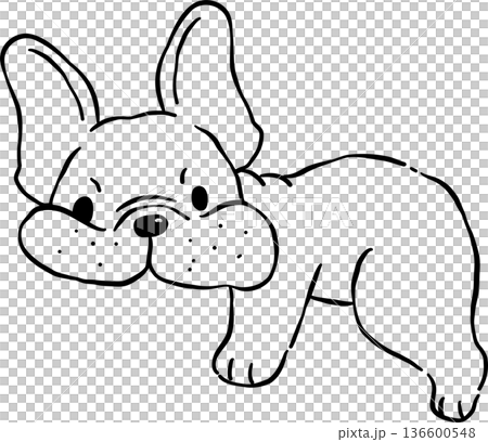 Grumpy Silly French Bulldog Outline lying down Cartoon Hand Drawn 136600548