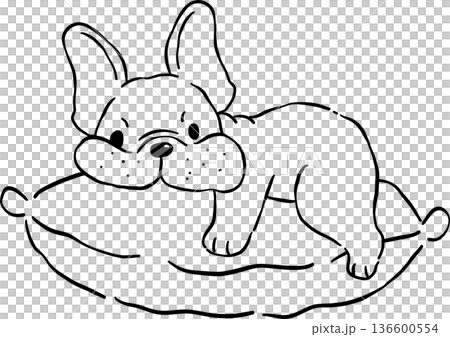 Grumpy french bulldog WFH Outline on pillow hand drawn frenchie derp dog 136600554