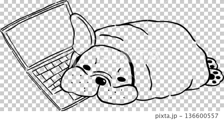 Blanket Burrito french bulldog WFH Outline on laptop hand drawn frenchie derp dog 136600557
