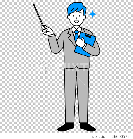 指示棒で説明するスーツの男性(全身) 指示棒で説明するスーツの男性(全身) 136600572