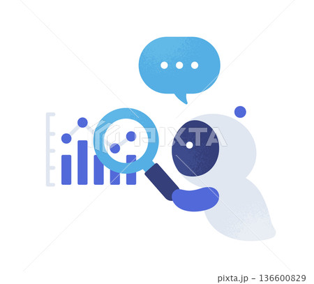 虫眼鏡を持つAI。データをチェックする人工知能のベクターイラスト素材。 136600829