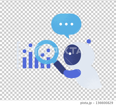 虫眼鏡を持つAI。データをチェックする人工知能のベクターイラスト素材。 136600829