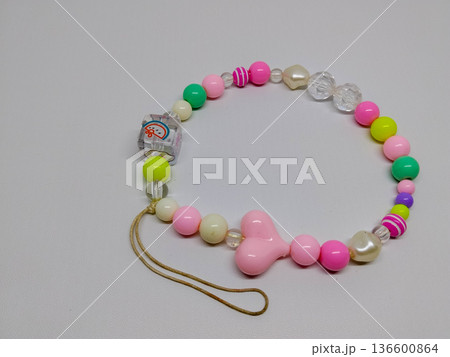 colorful beaded cell phone strap and heart shaped pendant 136600864