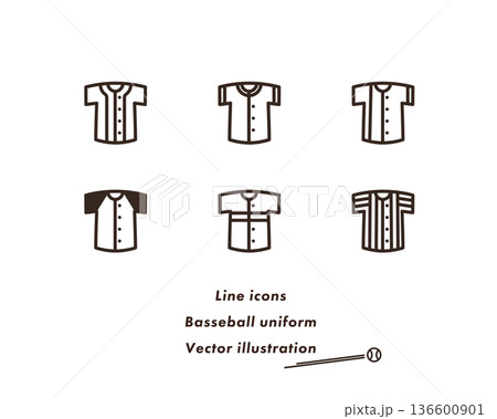 野球ユニフォームのアイコンセット 白黒のツートーン 136600901