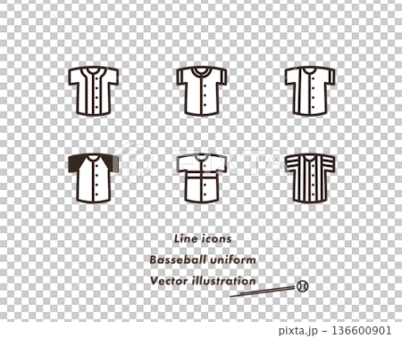 野球ユニフォームのアイコンセット 白黒のツートーン 136600901