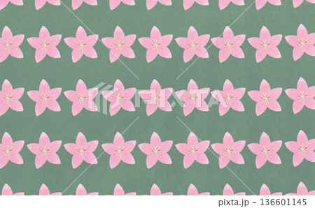 並んだ桃の花のパターン(グリーン) 136601145