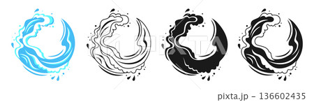 Sea Round Wave for Logo Water Splashes Flowing Waves Abstract Ocean Shapes Fluid Aquatic Doodle Set Sea Round Wave for Logo Water Splashes Flowing Waves Abstract Ocean Shapes Fluid Aquatic Doodle Set 136602435