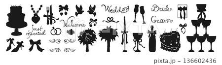 Hand Drawn Wedding Illustration Set Silhouette Shape Whimsical Coquette Vintage Line Art Hand Drawn Wedding Illustration Set Silhouette Shape Whimsical Coquette Vintage Line Art 136602436