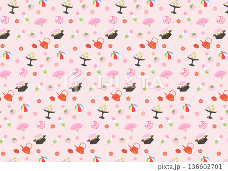 ひな祭り素材のシームレスパターン素材（ピンク） 136602701
