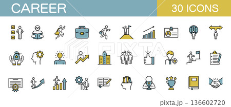 キャリアに関するラインアイコンセット　ビジネス・リーダーシップ・出世など　カラー　 136602720