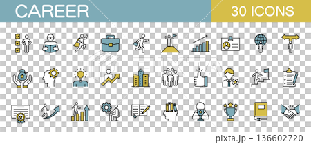 Career-related line icon set: business, leadership, career advancement, etc. (Color) 136602720