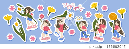 Spring Girl Floral Sticker Pack Spring Girl Floral Sticker Pack 136602945