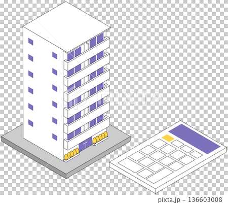 公寓購買財務規劃和房地產評估圖像計算器以及公寓大樓等距視圖 136603008
