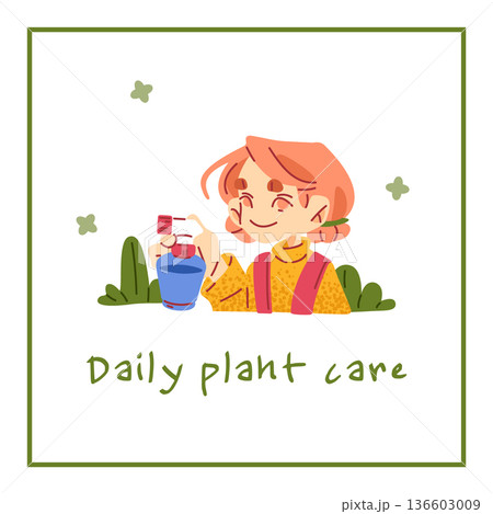 Daily Plant Care Girl Illustration 136603009