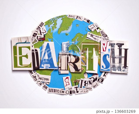 英字新聞でコラージュした地球・世界地図（ai生成画像） 136603269