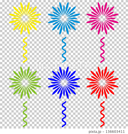 Colorful fireworks, radiation illustration, 6-color set, summer festival, cutout material Colorful fireworks, radiation illustration, 6-color set, summer festival, cutout material 136603411