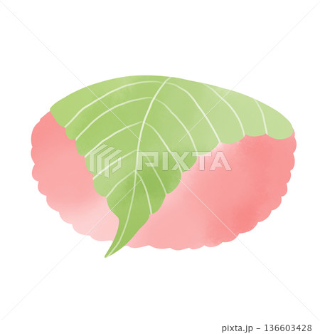 水彩風の桜餅（道明寺）のイラスト 春の和菓子の素材 136603428