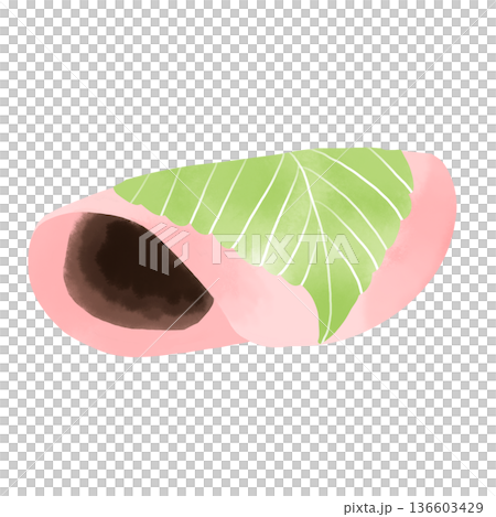 水彩風　関東風の桜餅　春の和菓子イラスト素材 136603429