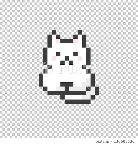 A pixelated white cat sitting on a bench A pixelated white cat sitting on a bench 136603530