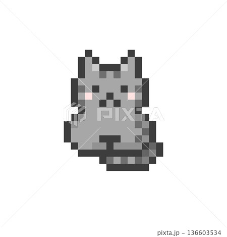 ドット絵のこうばこ座りをするサバトラ猫 136603534