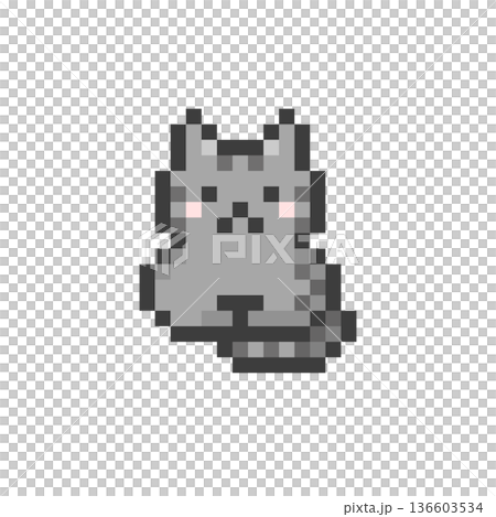 ドット絵のこうばこ座りをするサバトラ猫 136603534