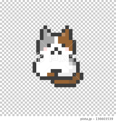 ドット絵のこうばこ座りをする三毛猫 136603539