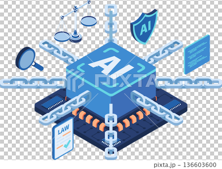 Isometric AI Processor Chip with Legal Chains and Symbols 136603600