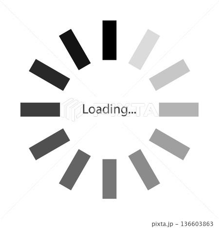 モノクロのグラデーションの太い長方形が円状に並ぶローディングのマークのベクターイラスト 136603863