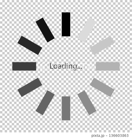 モノクロのグラデーションの太い長方形が円状に並ぶローディングのマークのベクターイラスト 136603863