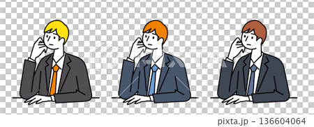 A man in a suit leaning on his chin and lost in thought A man in a suit leaning on his chin and lost in thought 136604064