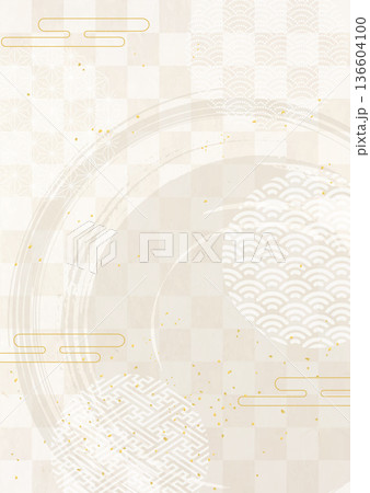 和柄と格子和紙背景 136604100