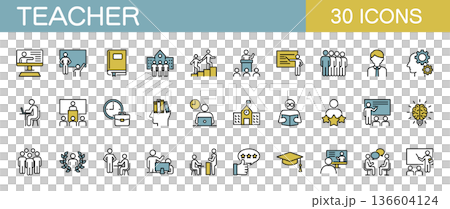 School teacher, lesson, and education icon set (color) School teacher, lesson, and education icon set (color) 136604124