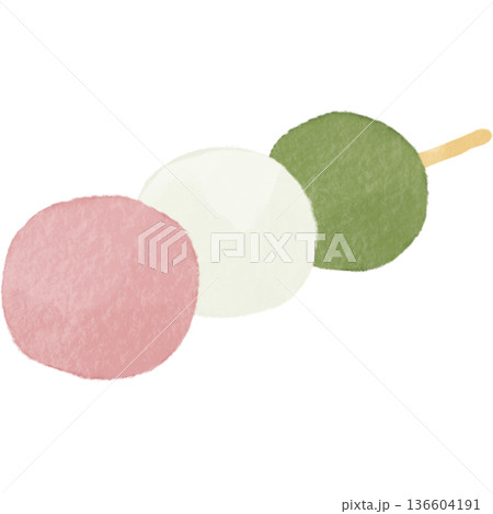 水彩風の三色団子｜春の和菓子・桜・花見・串団子・和スイーツ 136604191