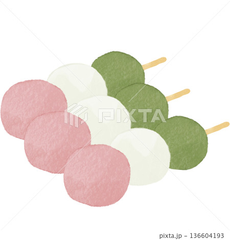 水彩風の三色団子|春の和菓子・桜・花見・串団子・和スイーツ 水彩風の三色団子|春の和菓子・桜・花見・串団子・和スイーツ 136604193