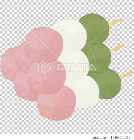 水彩風の三色団子｜春の和菓子・桜・花見・串団子・和スイーツ 136604195