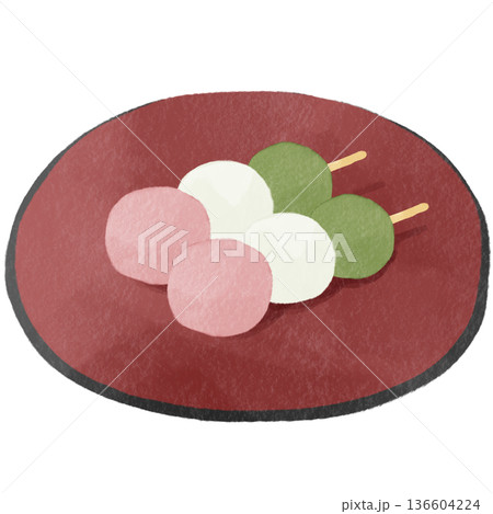 水彩風の三色団子｜春の和菓子・桜・花見・串団子・和スイーツ 136604224