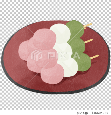 Watercolor-style three-colored dumplings | Spring Japanese sweets, cherry blossoms, cherry blossom viewing, skewers of dumplings, Japanese sweets 136604225