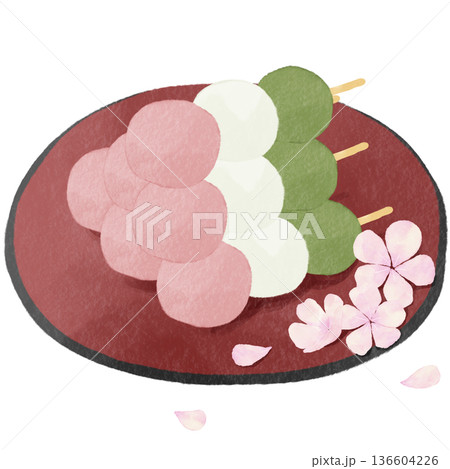 水彩風の三色団子|春の和菓子・桜・花見・串団子・和スイーツ 水彩風の三色団子|春の和菓子・桜・花見・串団子・和スイーツ 136604226