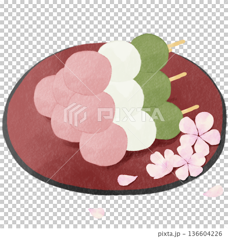 水彩風の三色団子|春の和菓子・桜・花見・串団子・和スイーツ 水彩風の三色団子|春の和菓子・桜・花見・串団子・和スイーツ 136604226